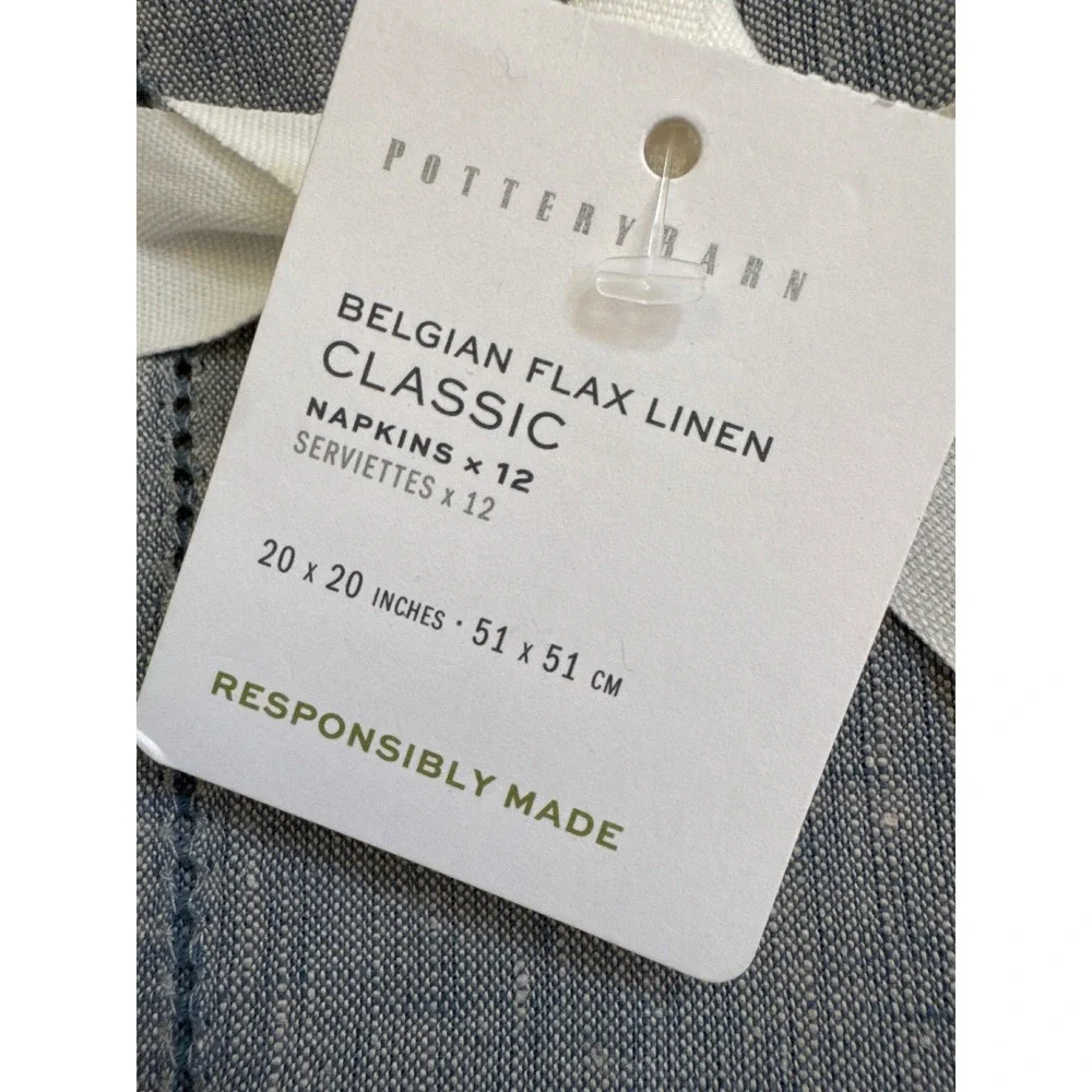 Pottery Barn Belgian Flax Linen Napkins Set /12 Chambray Hemstitch 20x20